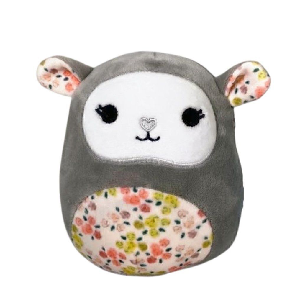 Kellytoy Mini Squishmallows 5” Elea the Grey Lamb Floral Belly